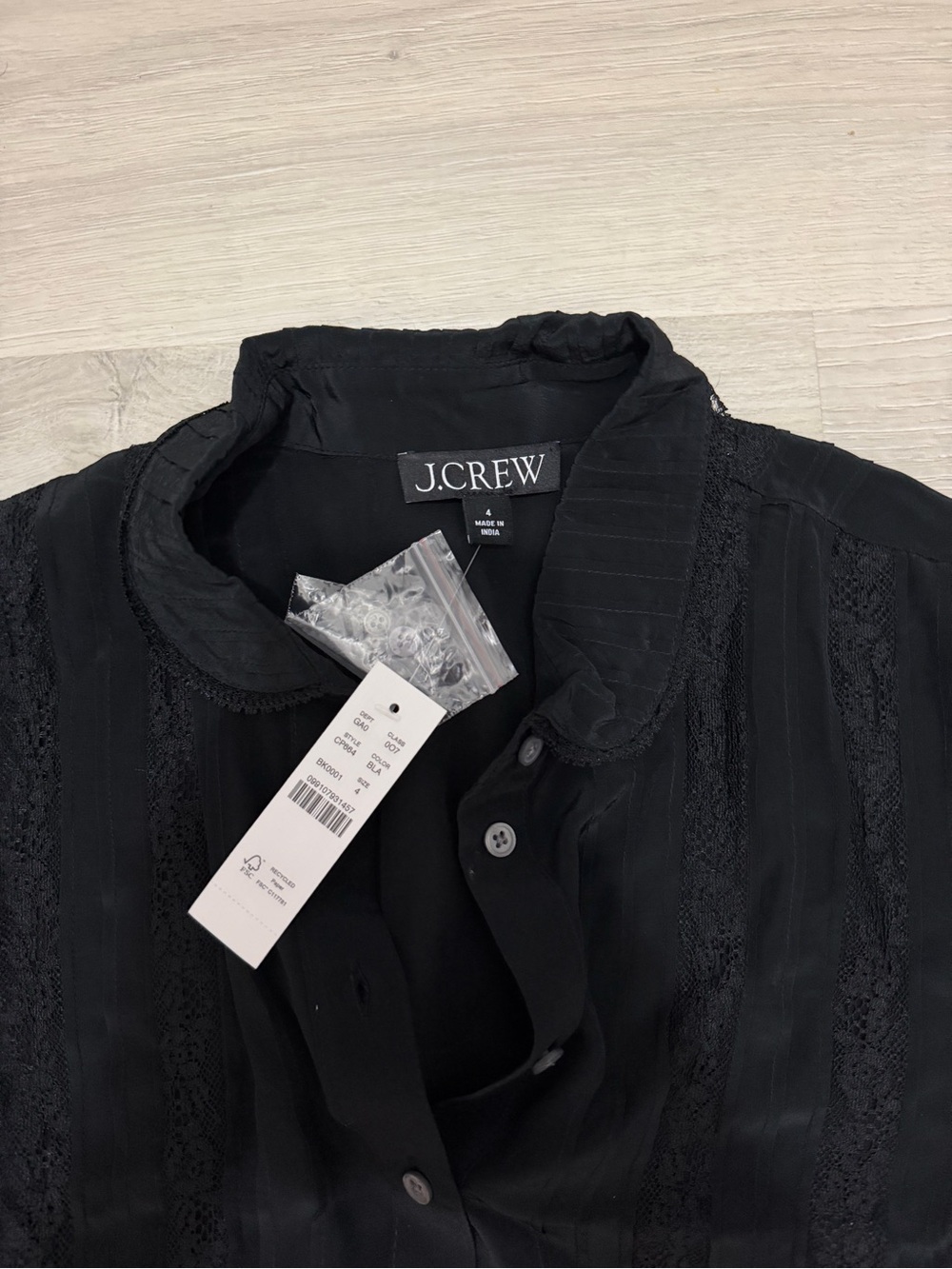 NWT J.Crew Black Pintuck & Lace Button-Front Shirt Jacket - Picture 4 of 4